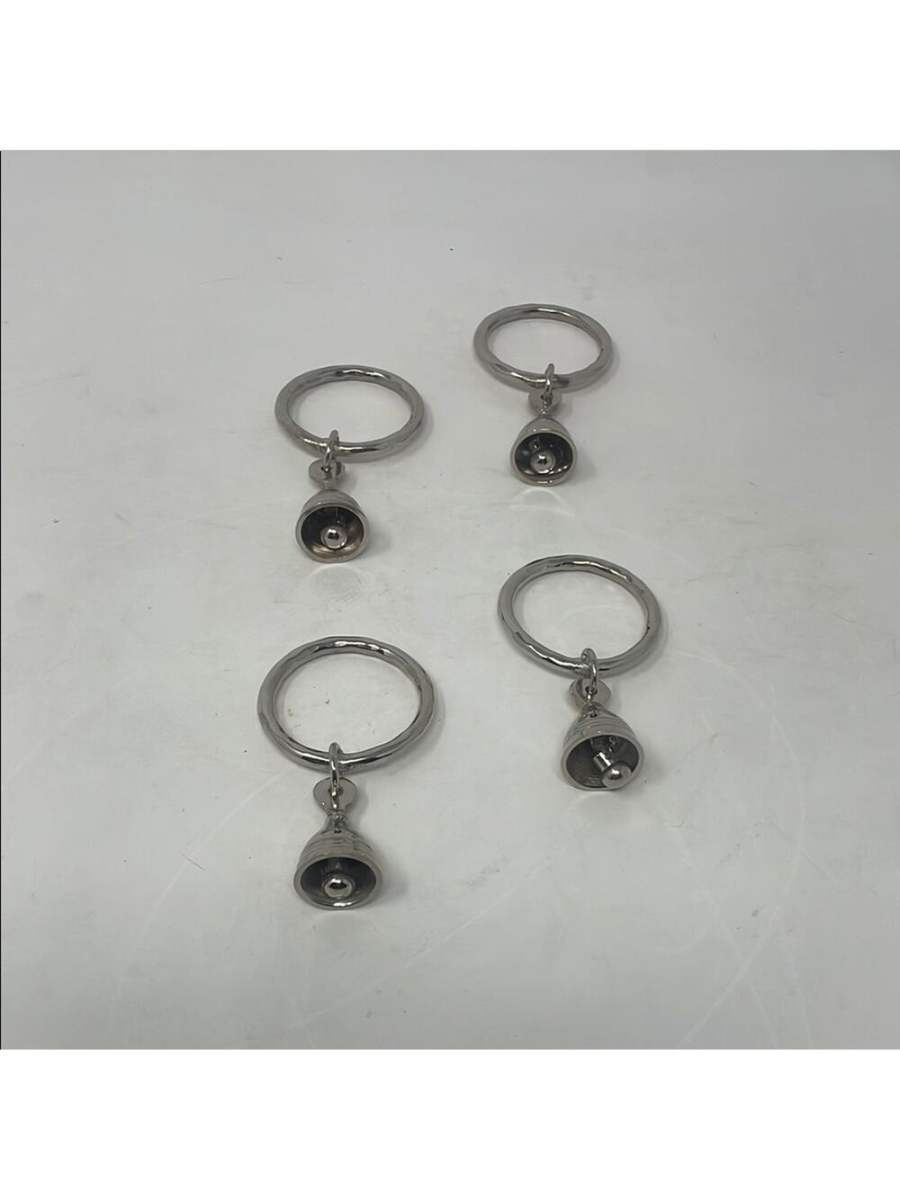 Rare Vintage Crate & Barrel Christmas Silver Bell Napkin Rings - Set of 4